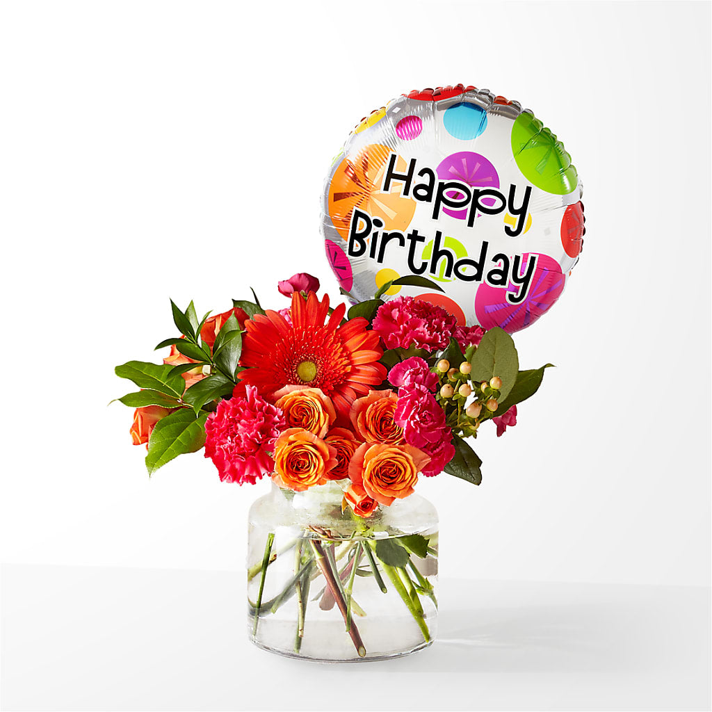 Fiesta Bouquet with Birthday Balloon – GOD'S GARDEN FLOWER SHOP, Lancaster CA