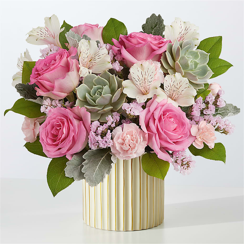 Dusty Rose Bouquet with Ivory Vase – GOD'S GARDEN FLOWER SHOP, Lancaster CA