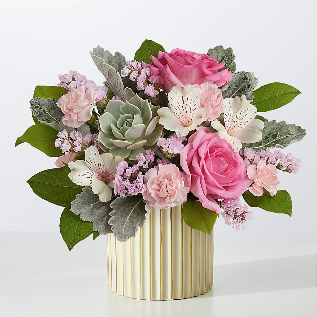 Dusty Rose Bouquet with Ivory Vase – GOD'S GARDEN FLOWER SHOP, Lancaster CA