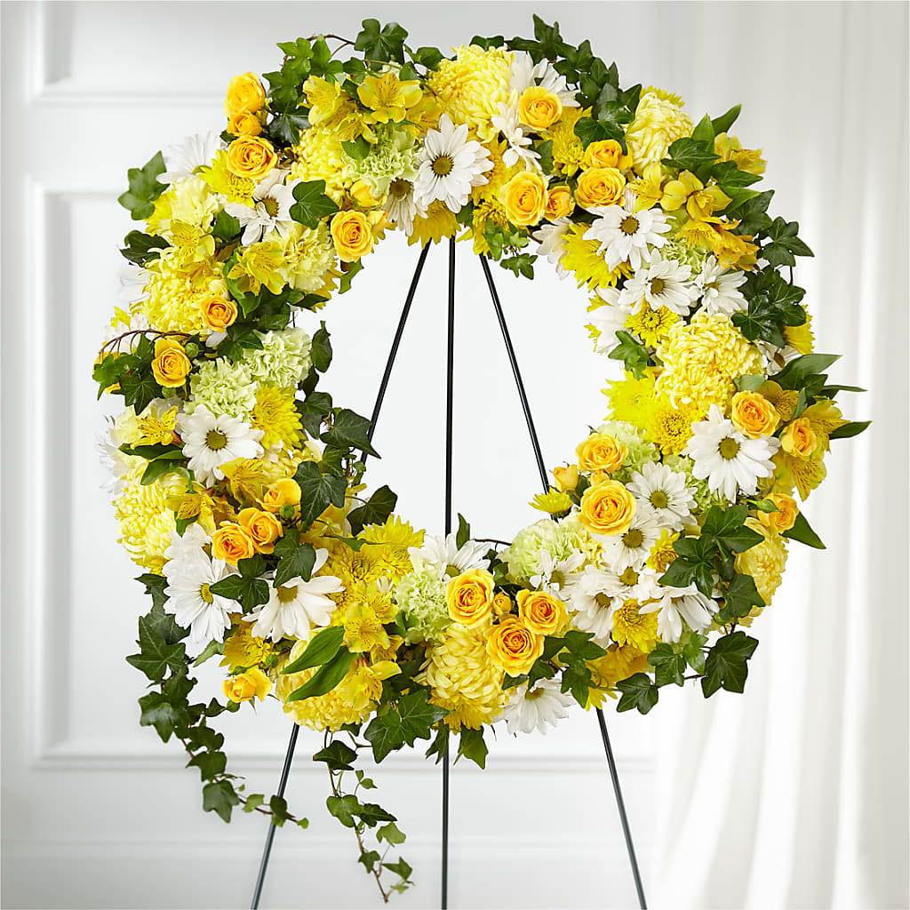 Golden Remembrance Wreath – GOD'S GARDEN FLOWER SHOP, Lancaster CA