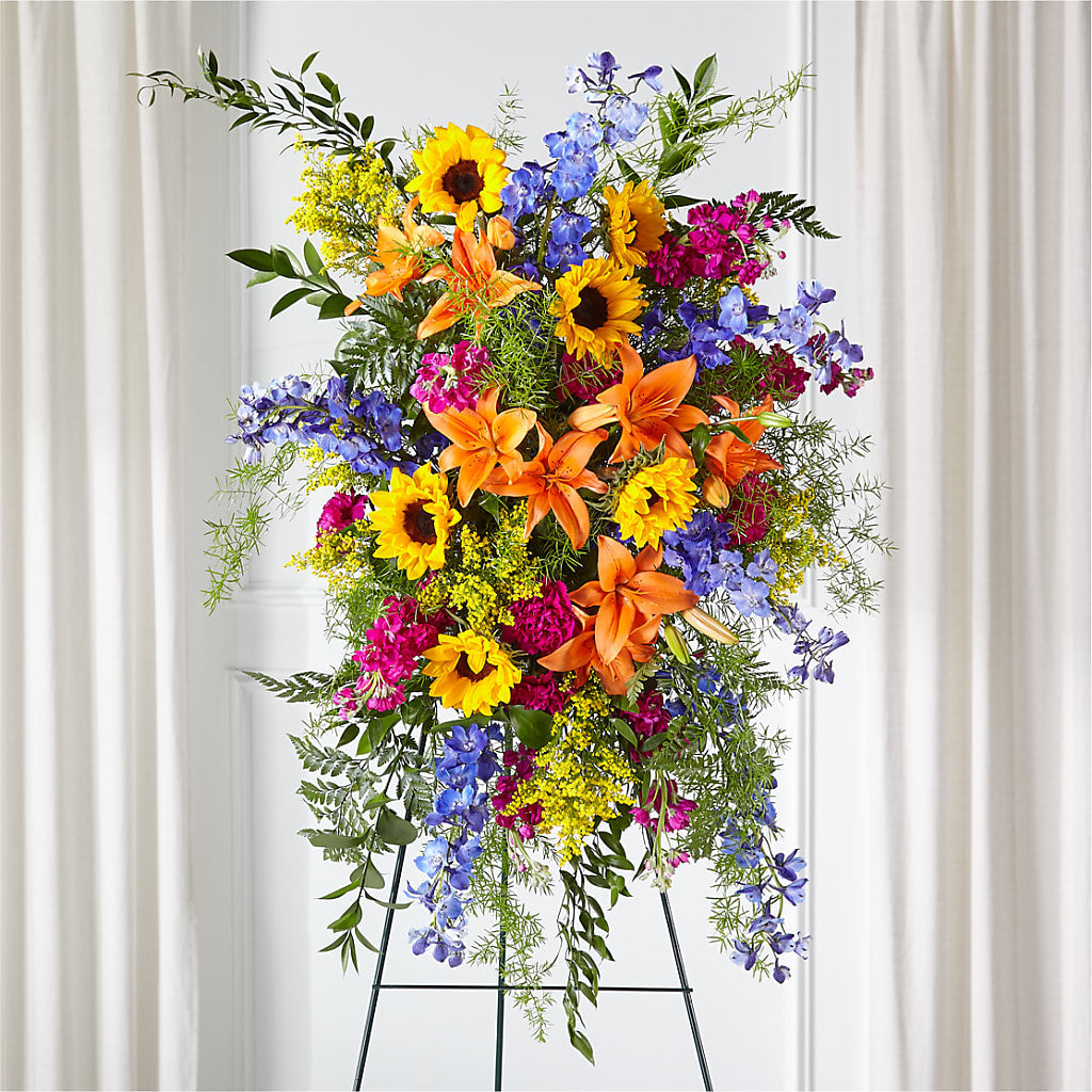 Sunlit Memories Standing Spray (Standard) – GOD'S GARDEN FLOWER SHOP, Lancaster CA