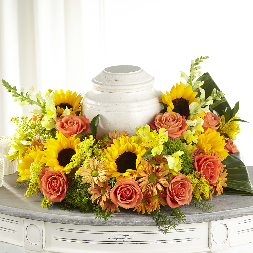Faithful Sunflower Cremation Adornment – GOD'S GARDEN FLOWER SHOP, Lancaster CA