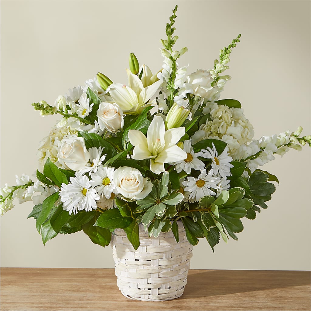 Ivory Elegance Floral Basket – GOD'S GARDEN FLOWER SHOP, Lancaster CA