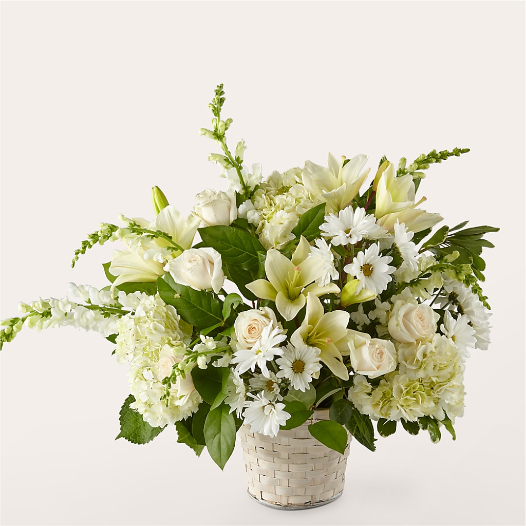 Ivory Elegance Floral Basket – GOD'S GARDEN FLOWER SHOP, Lancaster CA