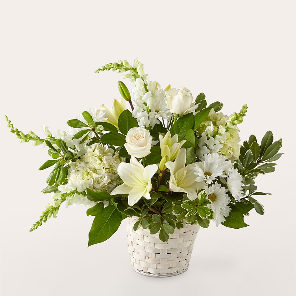 Ivory Elegance Floral Basket – GOD'S GARDEN FLOWER SHOP, Lancaster CA