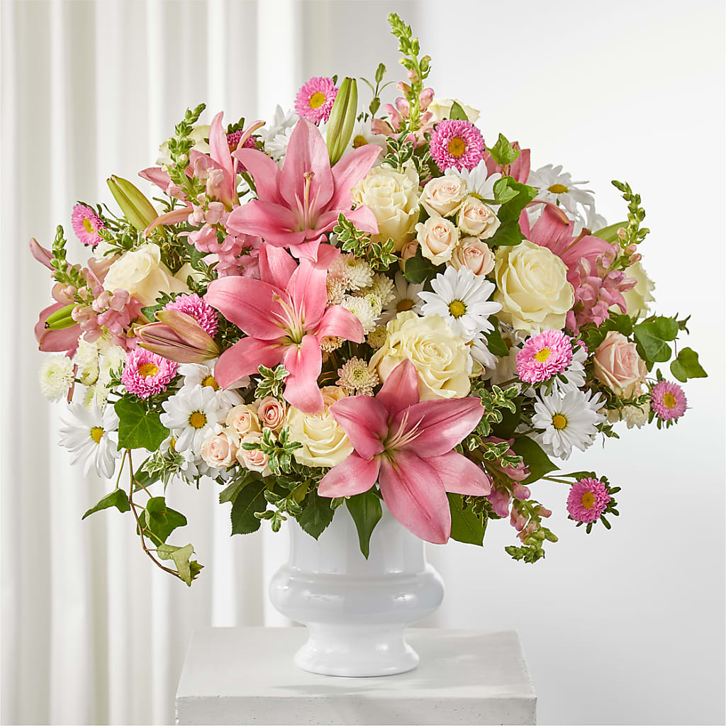 Empathetic Blooms Urn Arrangement – GOD'S GARDEN FLOWER SHOP, Lancaster CA