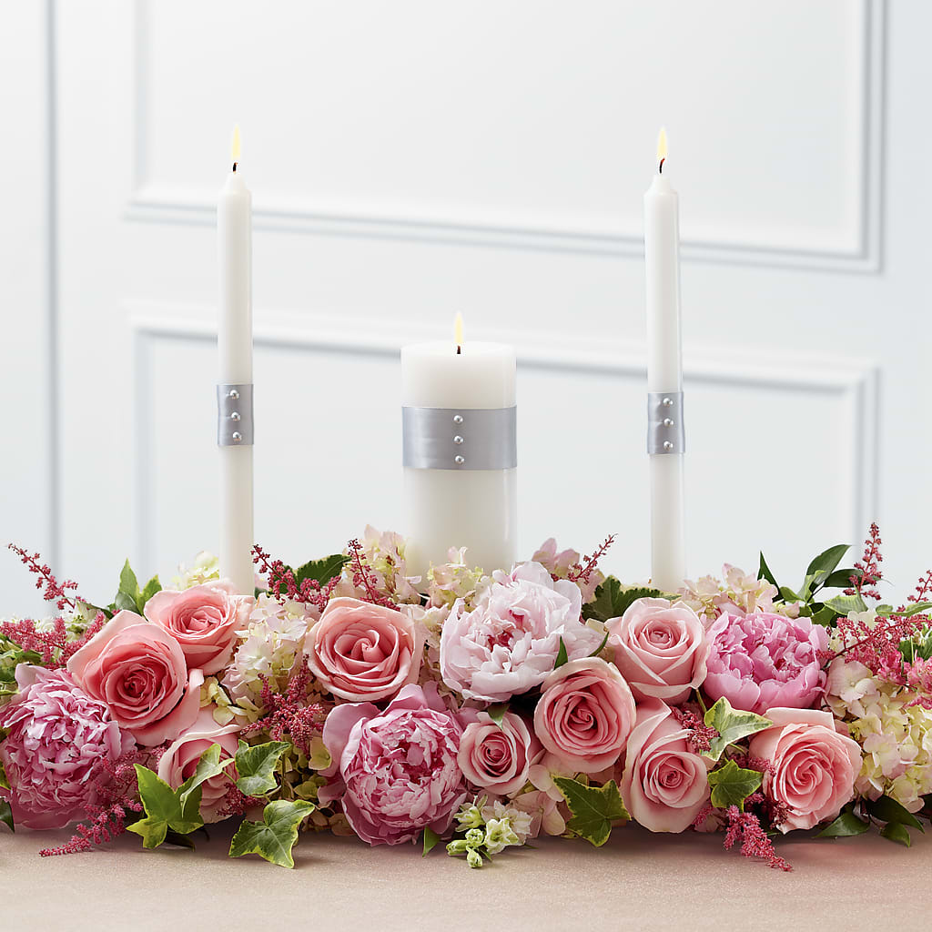 Worldwide Romance Unity Candle Arrangement – GOD'S GARDEN FLOWER SHOP, Lancaster CA