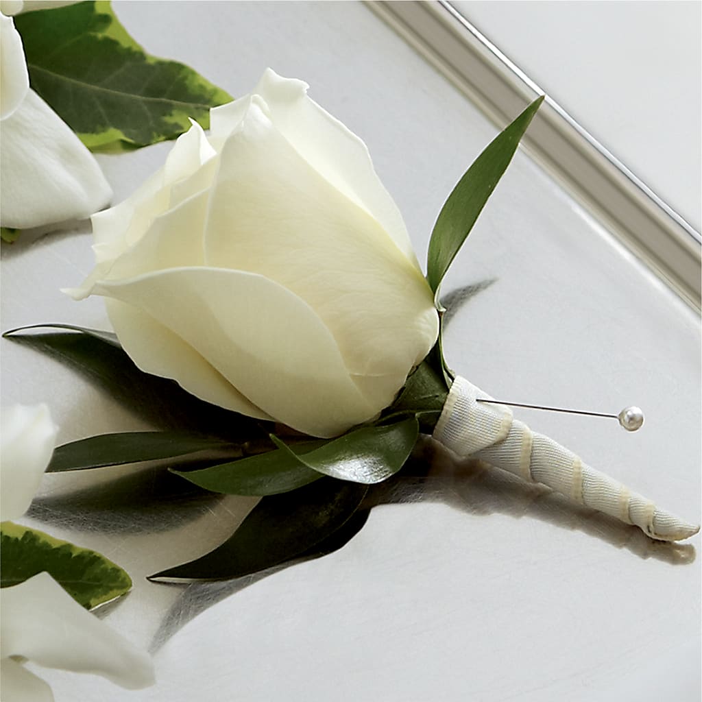 White Rose Boutonniere – GOD'S GARDEN FLOWER SHOP, Lancaster CA