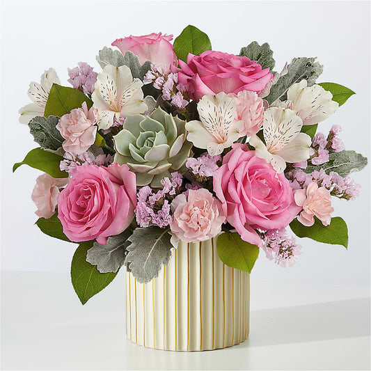 Dusty Rose Bouquet with Ivory Vase – GOD'S GARDEN FLOWER SHOP, Lancaster CA