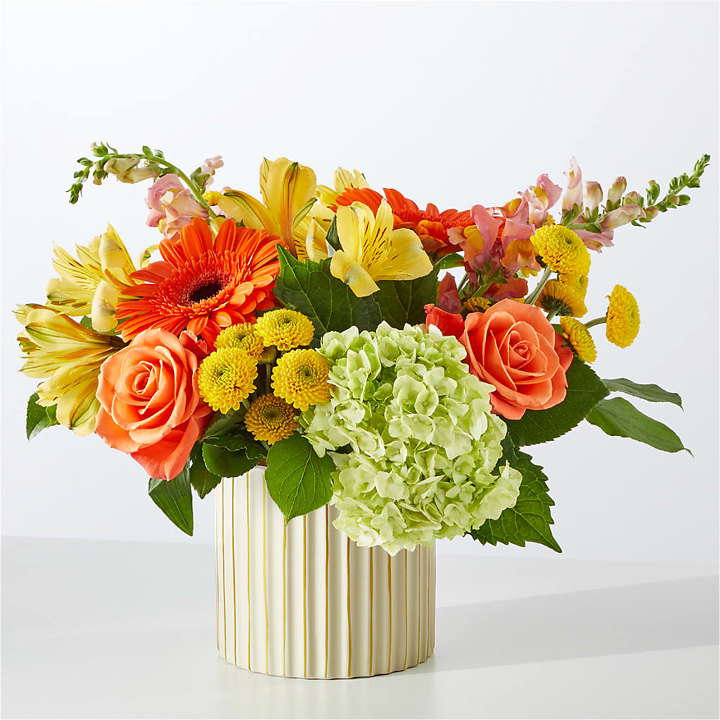 Autumn Sunshine Bouquet with Ivory Vase – GOD'S GARDEN FLOWER SHOP, Lancaster CA