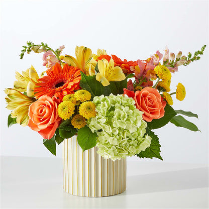 Autumn Sunshine Bouquet with Ivory Vase – GOD'S GARDEN FLOWER SHOP, Lancaster CA