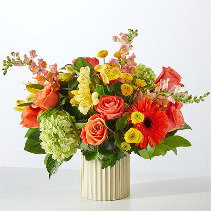 Autumn Sunshine Bouquet with Ivory Vase – GOD'S GARDEN FLOWER SHOP, Lancaster CA