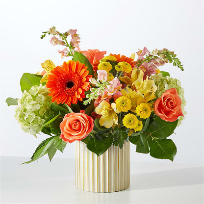 Autumn Sunshine Bouquet with Ivory Vase – GOD'S GARDEN FLOWER SHOP, Lancaster CA