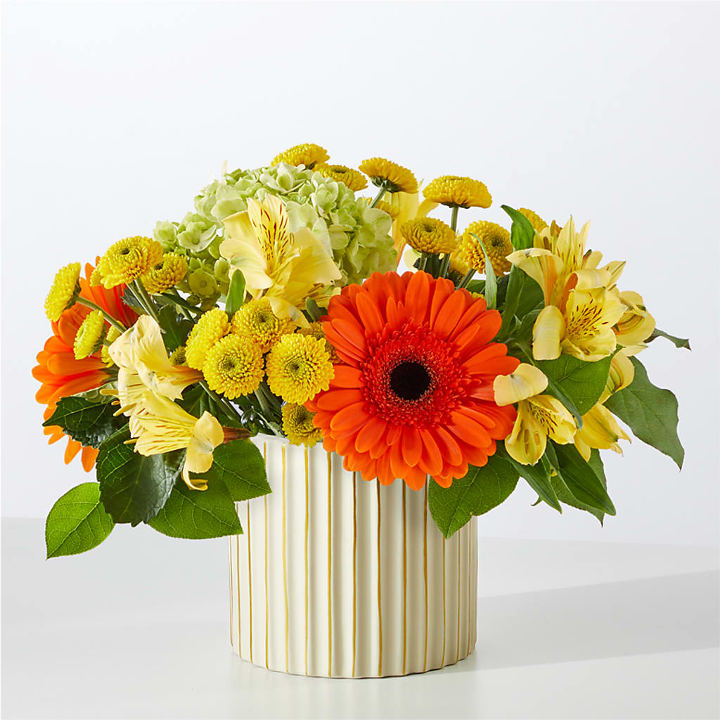 Autumn Sunshine Bouquet with Ivory Vase – GOD'S GARDEN FLOWER SHOP, Lancaster CA